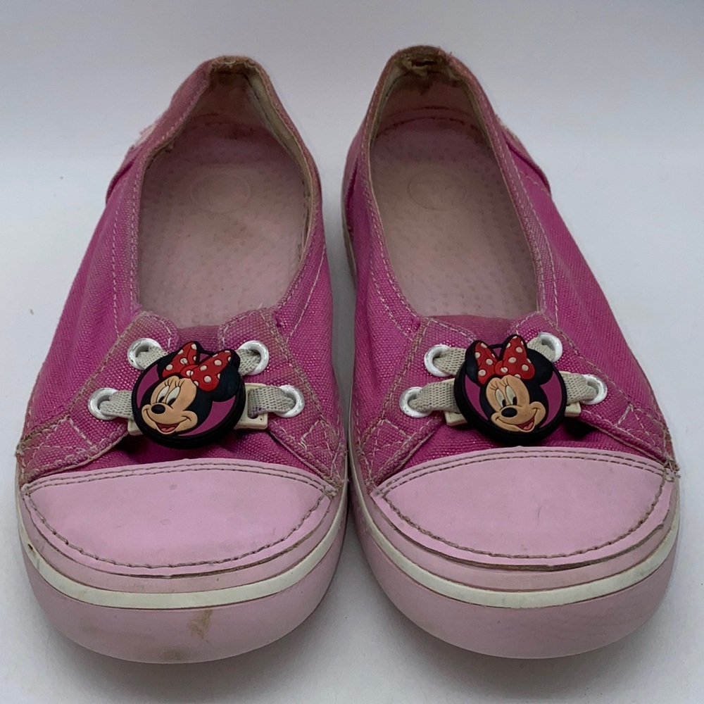 Crocs Hover Metallic Skimmer Shoes Girls Size J4 Pink Minnie Mouse Sneaker